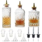 Bitters Bottle Set of 3 Vintage Glass Dasher Bottle Cocktail Mixing Glass Bottles With Cork Stainless Steel Dash Top, Antique Professional Home Bar Restaurantware Kitchen Gift