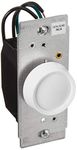 Leviton RNL06-10Z Universal Rotary Dimmer, Turn On/off, Single Pole, 600W - 120VAC Incandescent 150W LED/CFL. White Knob Assembled, Ivory And Lt Almond Knobs Included. Two Black Leads, One Green Ground Lead, (2) Mounting Screws Mounted To Strap With Retaining Washers,