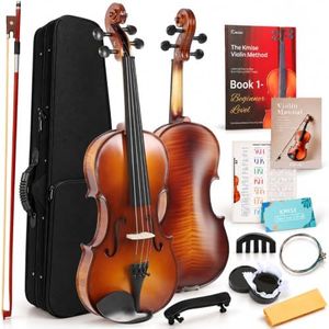 Kmise Teacher Approved 4/4 Full Size Violin Starter Kit for Adults Beginners Students, Artistic Tiger-Stripe Acoustic Violins, Fiddle Bundle with Case, Bow, Rosin, Strings, Shoulder Rest & Guide