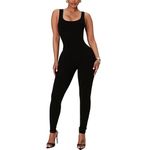 Litthing Women Sexy Yoga Jumpsuits Square Neck Sports Romper Sleeveless Bodycon One Piece Unitard Stretchy Playsuit Ribbed Workout Outfit Slim Fit Womens Gym Set Bodysuit Fitness Playsuit