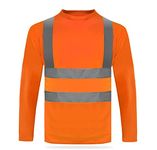 HYCOPROT High Visibility Reflective Safety Long Sleeve T Shirts Moisture Wicking Mesh, Quick Dry Breathable Lightweight Reflective Tee Orange