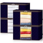 Lifewit 4 Pack Large Clothes Stoage Bags Boxes with Lids,75L Wardrobe Storage Organiser Packing Boxes for Moving House with Reinforced Handle Thick Fabric for Clothing Towel Blanket Bedding, Dark Blue