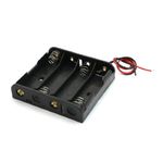 sourcing map 2 Wires Cables Black Plastic 4 x 1.5V AA Battery Case Holder Clip