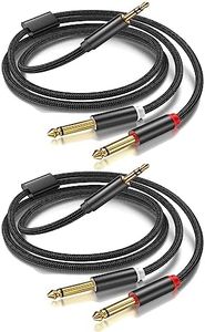 (16FT-2PACK) 3.5mm 1/8 TRS to Dual 6.35mm 1/4 TS Mono Breakout Cable Y Splitter Stereo Cord Adapter Compatible with iPhone, Computer Sound Card, CD Player, Multimedia Speaker, Home Stereo System
