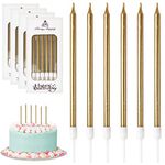 DONQL Birthday Cake Candles 24PCS, Tall Cake Candles, Long Birthday Candles, Thin Cupcake Candles with Holders for Birthday Cake Baby Shower Cake Wedding Party Decoration (24Pcs Champagne)