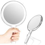 Double-Sided Handheld Mirror with Stand 1X/10X Magnifying Mirror with Handle Clear Adjustable Handheld Mirror Round Makeup Hand Mirror for Women Girls Makeup Tools Accessories Home Travel Use