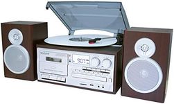 Boytone BT-28SPS Bluetooth Classic Style Record Player Turntable with AM/FM Radio, Cassette Player, CD Player, 2 Separate Stereo Speakers, Record Vinyl, Radio, Cassette to MP3 SD Slot USB, AUX Silver