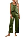 Ekouaer Ladies Pajamas Women Silk Satin Pajamas Silky Pjs Tank Top and Shorts Sleepwear Sleeveless Sleep Set Army Green