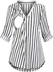 JOYMOM Breast-feeding Tops,Moms Striped Long Sleeve Shirt Women Deep V Neck Practical Layered Basic Nursing Blouse Maternity Drape Plus-Size Fall Clothing Post Partum Tunic XL