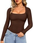 LODAY Tummy Control Shapewear Tank Top Square Neck Long Sleeve Top Slimming Body Shaper Compression Tanks for Women (Brown, XX-Large)