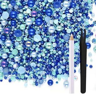 ASTARON 50g Mix Flatback Rhinestones Half Pearls for Crafts Mixed Size 3mm-10mm Flat Back Rhinestones for Crafts Flatback Pearls for DIY Tumblers Mugs Nail Art Shoes Clothes (Blue Series)