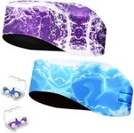 2 Pairs Swimming Headband with Earplugs - Adjustable Water Headband & Silicone Earplugs for Adults,Keep Water Out and Hold Earplugs in - Swim Ear Band for Surfing, Diving, Pool, and Water Sports