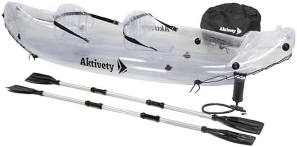 Aktivety – Inflatable Clear Kayak 2 Person Adult – Transparent Tandem Crystal Kayaks with See Through Bottom – Blow Up Heavy Duty Fishing Canoe Boat for River, Pool – 2 Paddlers Set Included