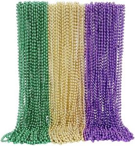 SWANUCKY 150 Pack 33" Gold Purple Green Mardi Gras Plastic Beaded Necklaces - Bulk Party Favors for Parade Throws, Costume Accessories, Graduation, Summer Festivals & Daily Decor