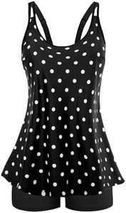 Arolina Swimsuits for Curvy Women Plus Size Push Up High Waisted Bathing Suit with Boyleg Shorts Tankini White Polka Dots 16W