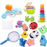 Baby Bath Toys Set - 19PCS Floating Animal Bathtub Toys with Bath Toy Net Water Gun Fishing Net Stacking Cup, Pool Toys for Kids Toddlers Babies Gift