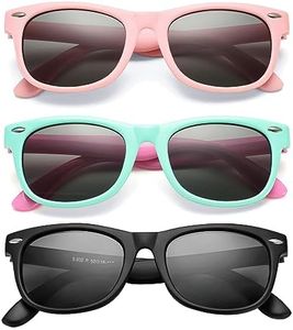 COASION Kids Polarized Sunglasses Set TPEE Rubber Flexible Shades for Girls Boys Age 3-9 Sunglasses 3 Pack (Pink/Grey + Matte Black/Grey + Green/Grey)