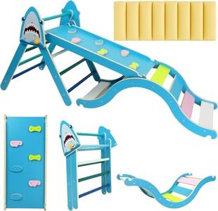 Pikler Triangle Set, Climbing Toys for Toddlers 1-3 Inside with Cushion,9 in 1 Toddler Climbing Toys Indoor, Montessori Foldable Wooden Pikler Triangle Set for Kids 1-3，Gift for Boys and Girls