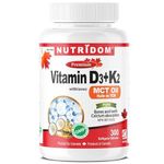 Nutridom Vitamin D3 1,000 IU + K2 MK-7 120 mcg with MCT Oil, Cholecalciferol D3 + Natto-Derived Menaquinone-7, Non-GMO, Free of Gluten, Soy & Dairy (300 count)