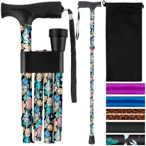 Vive Folding Cane - Foldable Walking Cane for Men, Women - Fold-up, Collapsible, Lightweight, Adjustable, Portable Hand Walking Stick - Balancing Mobility Aid - Sleek, Comfortable (MBloom)
