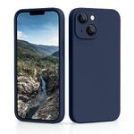 CALOOP Slim-Fit for iPhone 13,Sturdy Shockproof Hard Frame Cover with Anti-Scratch Microfiber Lining,Skin Soft Liquid Silicone,Full Protection for Screen and Camera Lens(Navy Blue)