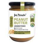 Jus' Amazin Creamy Organic Peanut Butter - Unsweetened (500g) | 31% Protein | Single Ingredient - 100% Organic Peanuts (no Added Sugar/Salt) | Vegan | Dairy Free | Keto | Clean Nutrition