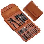 FAMILIFE Gifts for Men, Manicure Set Nail Clippers Pedicure Kit Manicure Kit Nail Clipper Set 16pcs Mens Grooming Kit Manicure Set Professional Stainless Steel Nail Kit Brown Leather Case Travel Kit