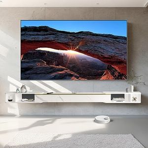 Pmnianhua Retractable Length Floating TV Stand,Minimalist Floating TV Shelf,Wall Mounted TV Console,Adjustable 87'' to 122'' Floating Entertainment Center with Storage for Bedroom Living Room(White)