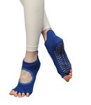 AIYRA Non Slip Yoga Socks for Girls Women, Toeless Half Toe Socks Anti-Skid Pilates, Barre, Ballet, Bikram Workout Fitness Socks with Grips (Blue)