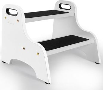 StrongTek Wood 2 Step Stool for Kids with Non-Slip Stepping Surface, Portable Handles, Skid Resistant Foot Pads, and 350 lbs. Capacity, Multipurpose Heavy-Duty Support (White)