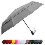 ﻿EEZ-Y Travel Umbrellas for Rain - Wind Resistant w/Open Close Button - Grey