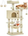 Feandrea Cat Tree, 44.1-Inch Cat Tower for Indoor Cats, Multi-Level Cat Condo with 11 Scratching Posts, 2 Perches, Cave, Hammock, Beige UPCT215M01