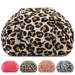 Lazy Drawstring Makeup Bags, Large Capacity Waterproof Travel Portable Cosmetic Bag Pouch Makeup Pouch Storage Organiser for Women Girl (Yellow Leopard)