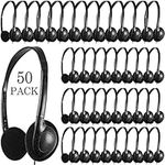 CN-Outlet Wholesale Bulk Kids Headphones 50 Pack Over Ear Headsets Comfortable School Headphones with 3.5 mm Universal Plug for Student, Kids, Adults, Travel(Black)