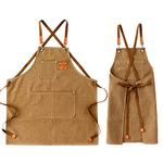 Kvimvty Canvas Cross Back Heavy Duty Work Tool Apron, Carpenter Aprons, Chef Cotton Aprons for Men Women Woodworking with Large Pockets Durable and Water Resistance Adjustable Work Apron