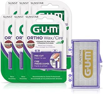 GUM Orthodontic Wax for Braces and Dental Devices - Soothing Dental Wax with Vitamin E and Aloe Vera - Clear Color and Refreshing Mint Flavor (6pk)