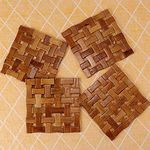 SKAIV 4 Pcs Square Shape Bamboo Heat Insulation Table Pad/Wooden Place Mat for Kitchen Dining Table (Brown)