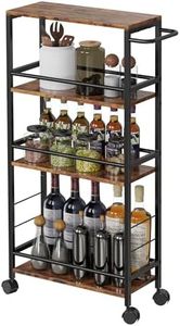 Slim Rolling Cart, 4-Tier Kitchen Storage Rolling Cart, Narrow Cart with Handle, Mobile Utility Cart for Small Space, Shelving Unit for Kitchen, Dining Room, Living Room, Home Office, Laundry Room