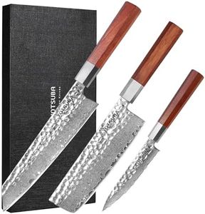 YOTSUBA 3PCS Japanese Chef Knife Set,Damascus Kitchen Knives Set with Hand-forged High Carbon Steel Blade,Ultra Sharp Cooking Knife Set with Ergonomic Wood Handle for Chopping Vegetable and Cooking