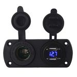 Dual USB Charger Socket, Dual 5V/4.2A USB Car Charger Power Outlet with LED Voltmeter Display for 12V/24V Car, Boats and Marine, Motorcycle, Truck, SUV, UTV