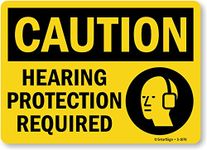 SmartSign "Caution: Hearing Protection Required" with Graphic, Plastic Sign, 10" X 14"