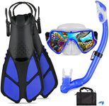 AosDero Kids Snorkeling Set Adjustable Swimming Kids Flippers+Panoramic Snorkel Mask+ Dry Snorkel Tube+ Travel Bags Suitable Snorkeling Gear for Kids,Juniors,Age 5-14