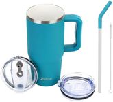 Zukro 24 oz Ceramic Coated Interior Tumbler with Handle and Straw, No Metal taste or Smell, Leakproof No Sweat Stainless Steel Coffee Cup with 2 Lids, Dishwasher Safe Insulated Travel Mug, Teal