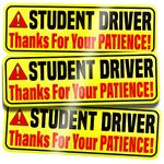 ASSURED SIGNS Student Driver Magnet Sign For Car - EXTRA LARGE 12" by 4" - 3 Pack - Essential Magnetic Student Driver Sticker Signs for Bumper - Bright Yellow & Reflective Road Safety Sign for Learners