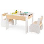 COSTWAY Kids Table and Chair Set, Wooden Children Study Desk with 2 Chairs, Reversible Blackboard Tabletop & Hidden Storage, 3PCS Toddler Activity Furniture for Learning, Drawing, Dining (White)