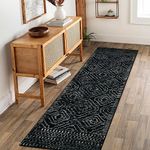 Wonnitar Moroccan Runner Rugs for Hallway 2'6"x8', Black Washable Boho Kitchen Non-Slip Rug Runner, Geometric Tribal Long Soft Bathroom Accent Area Rug for Entryway Laundry Bedroom (Black,2" 6x8')