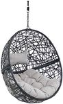 Sunnydaze Jackson Resin Wicker Hanging Egg Chair - 265-Pound Weight Capacity - Removable Gray Polyester Cushions