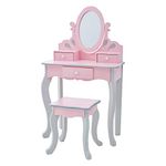 Fantasy Fields Rapunzel Girls Dressing Table with Mirror and Stool, Kids Vanity Table, Kids Makeup Table, Age 3 Years+, Tri-Fold Mirror, Pink