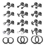 BESTEEL Small Tiny Stud Hoop Earring Gold Studs 18K Stainless Steel Earring Sets for Multiple Piercing Cartilage Hoop Earrings Black