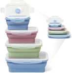 ICHC Set of 4 Collapsible Food Storage Containers - Space Saving Food Silicone Containers, Flat Stacks, Travel Containers, Airtight Lunch Box with Lids, Stackable and Reusable